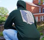 Ripple Junction Attack on Titan Men's Full Zip-Up Hooded Sweatshirt Survey Corps AOT Anime Fleece Hoodie Dark Green Large