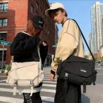 Inshere Aesthetic Crossbody Bag with Cute Pins and Ornament, Casual Shoulder Messenger Bag Japanese Kawaii Bag for Women Men (White)