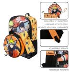 Bioworld Naruto Anime Character Print Orange and Black 5-Piece Backpack Set For Boys