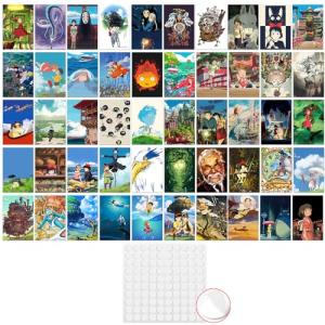 Pounchi Cute Anime Poster Wall Collage Set (50 Pcs 4 x 6 Inch with Glue Dots) Cartoon HD Aesthetic Posters Prints Artworks for Room Bedroom Club Wall Art Decor for Teens Kids