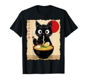 Anime Cat Ramen Japanese Funny Cat Graphic Tees Anime Gifts T-Shirt