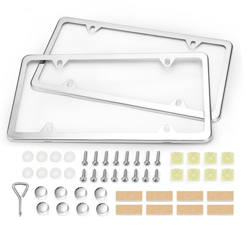 Ohuhu Slim Stainless Steel License Plate Frames, 2 Pack