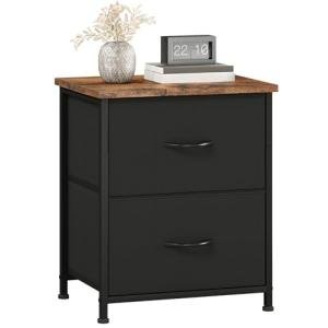 Compact Black and Rustic Brown Nightstand with Drawers