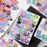 50 Cute Cartoon Space Cat Stickers Set