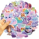 50 Cute Cartoon Space Cat Stickers Set