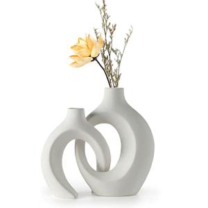 Modern White Hollow Ceramic Vase Set of 2