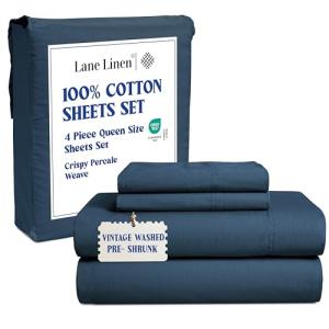 Lane Linen Cooling Cotton Queen Sheet Set - Blue