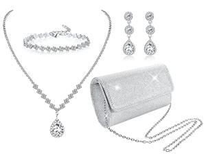 Silver Clutch Jewelry Set for Women, 4 Pieces
