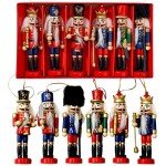 6 PC Nutcracker Wooden Christmas Ornaments Set