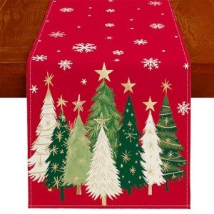 Snowflake Christmas Trees Table Runner 13x72 Inch