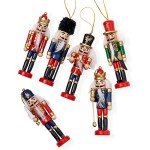 6 PC Nutcracker Wooden Christmas Ornaments Set