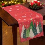 Snowflake Christmas Trees Table Runner 13x72 Inch