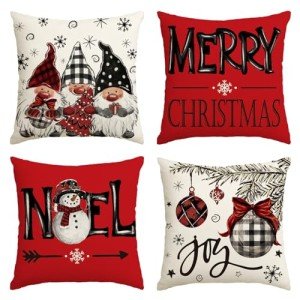 Merry Christmas Gnome Throw Pillow Covers - Set of 4