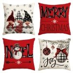 Merry Christmas Gnome Throw Pillow Covers - Set of 4
