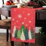 Snowflake Christmas Trees Table Runner 13x72 Inch