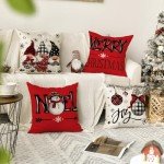 Merry Christmas Gnome Throw Pillow Covers - Set of 4