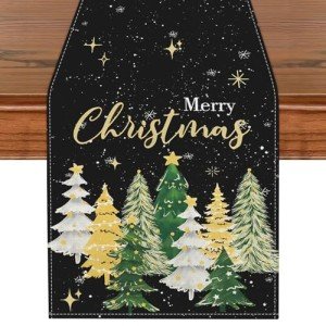 Black and Gold Christmas Table Runner – 13"x72