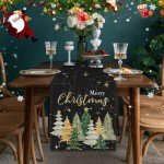Black and Gold Christmas Table Runner – 13"x72