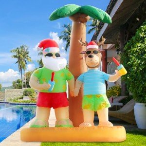 Hula Santa and Reindeer Beach Inflatable Decoration