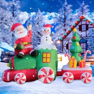 6FT Inflatable Santa & Snowman Train Decor