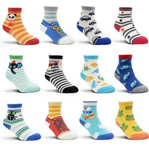 12 Pairs Non-Skid Toddler Socks for Ages 1-7