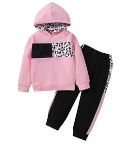 Leopard Print Hoodie and Pants Set for Girls