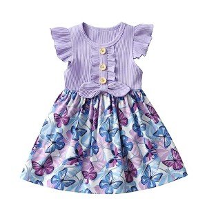 Purple Floral Summer Dress for Toddler Girls