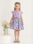 Purple Floral Summer Dress for Toddler Girls