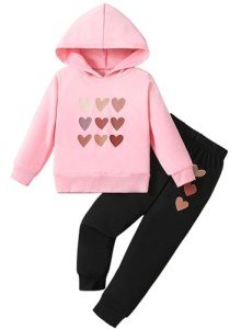 Adorable Heart Print Toddler Girls Sweatsuit Set