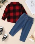 WESIDOM Toddler Boy Plaid Shirt & Denim Pants Set