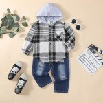 Toddler Boys’ Plaid Hoodie and Jeans Set