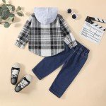 Toddler Boys’ Plaid Hoodie and Jeans Set