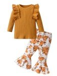 Toddler Girls Ruffle Shirt and Floral Pants Set