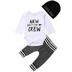 Baby Boy Crew Print Romper, Pants, and Hat Set
