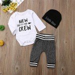 Baby Boy Crew Print Romper, Pants, and Hat Set