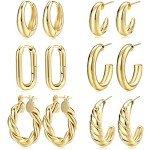 6 Pairs of Gold Hoop Earrings for Women