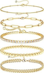 14K Gold Bracelets Set for Women