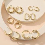 6 Pairs of Gold Hoop Earrings for Women