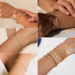 Dainty 14K Gold Herringbone Bracelet Set for Women