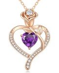 Rose Heart Birthstone Necklace for Women in Silver