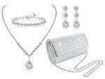 Silver Clutch Jewelry Set for Women, 4 Pieces