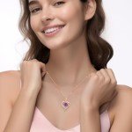 Rose Heart Birthstone Necklace for Women in Silver