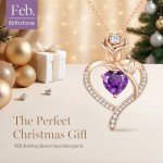 Rose Heart Birthstone Necklace for Women in Silver