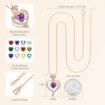 Rose Heart Birthstone Necklace for Women in Silver
