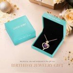 Rose Heart Birthstone Necklace for Women in Silver