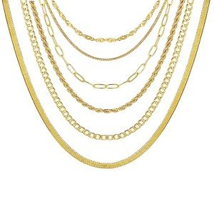 6PCS Gold Layered Necklace Set for Women