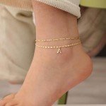 Gold Plated Initial Anklet for Women - Letter B