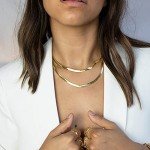 Gold Plated Layered Herringbone Necklace Set for Women