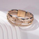 Boho Leather Wrap Bracelet with Crystal and Clasp