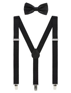 Men's Adjustable Bow Tie and Suspender Set - Black